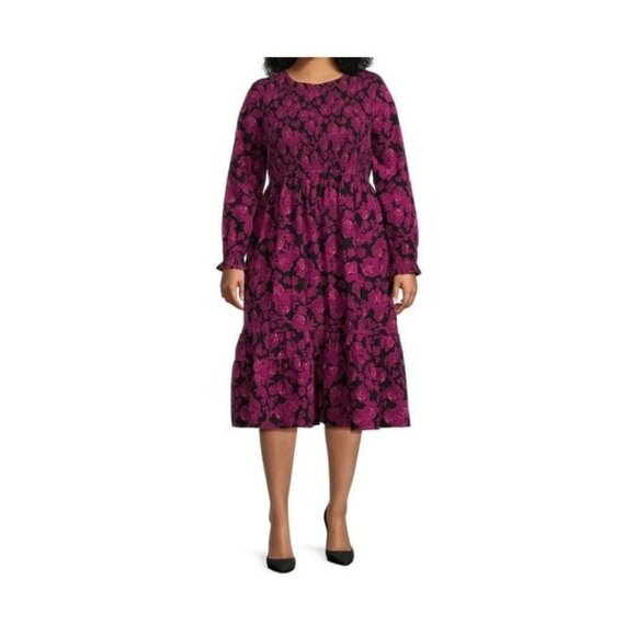 Size 2X 20W-22W New Floral Print Smocked‎ Cotton Peasant Dress Pockets Boho Plus - Picture 1 of 12